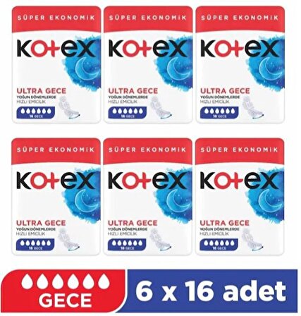 Kotex Ultra Gece 4'Lü Süper Eko 16'Lı X 6 Adet