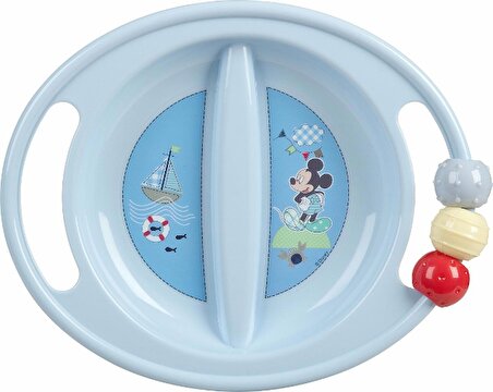 Kbobaby Disney Bebek Mickey ABC Bölmeli Tabak Diş Kaşıyıcı Boncuklu