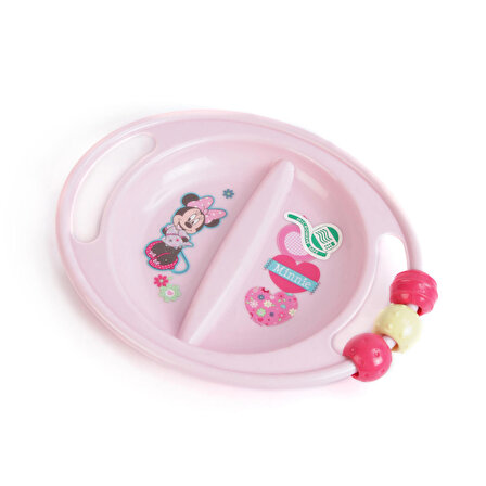 Kbobaby Disney Bebek Minnie ABC Bölmeli Tabak Diş Kaşıyıcı Boncuklu