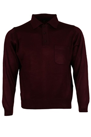 Erkek Bordo Kazak Polo Yaka Yünlü Klasik Normal Kesim RAR00653 Bordo-S