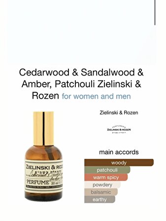 Zielinski & Rozen Cedar, Sandalwood, Amber, Patchouli 50 ml perfume
