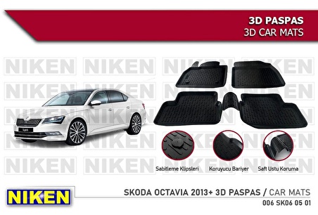 Skoda Octavia Havuzlu 3D Paspas Niken Siyah 2013+ Sonrası