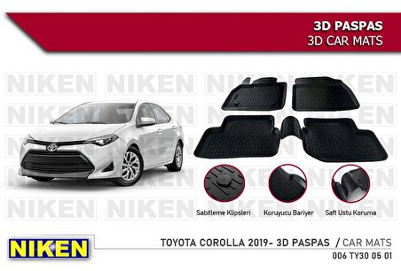 Toyota Corolla Havuzlu 3D Paspas Niken Siyah 2019+ Sonrası