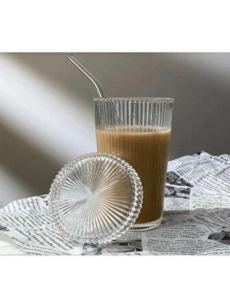Kiraz Mutfak Home Kapaklı Cam Pipetli Kristal Akrilik Su Meşrubat Bardağı 2 Adet