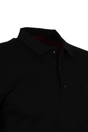 Erkek Siyah Renk Polo Yaka Tişört Pamuklu Normal Kesim RAR00866