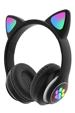 Kedi Kulak Led Işıklı Kablosuz Bluetooth Mikronlu Hafıza Kartı Girişli Kulaklık