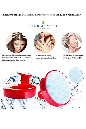 Land Of Myth Yumuşak Silikon Dişli Saç Derisi Masaj Şampuan Duş Fırçası, Yetişkin, Çocuk - Evcil Hayvan Için (Kırmızı)