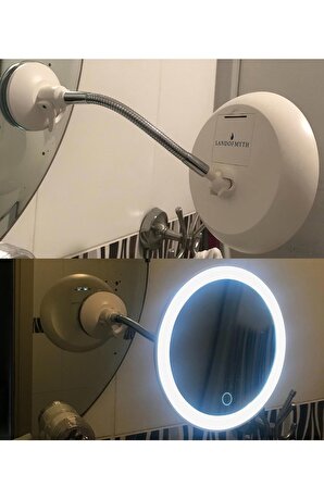 Land Of Myth Şerit LED Işıklı Banyo Makyaj - Tıraş Aynası, 10X HD ZOOM, Esnek Boyun, Dokunmatik Parlaklık Ayarı
