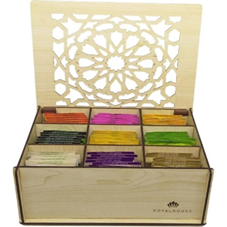 Ankaflex Ahşap Akçaağaç Renk Çay Kutusu 9 Bölmeli Kapaklı Bitki Çayı Saklama Kabı ( Çaylar Dahil) Tea Box