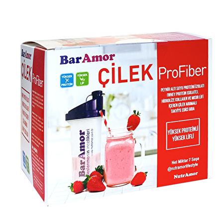 Çilek ProFiber – Peynir Altı Suyu Protein İzolatı (Whey Protein İzolatı),Hidrolize Kollajen ve Mısır Lifi İçeren Çilek Aromalı Takviye Edici Gıda (7 Günlük)