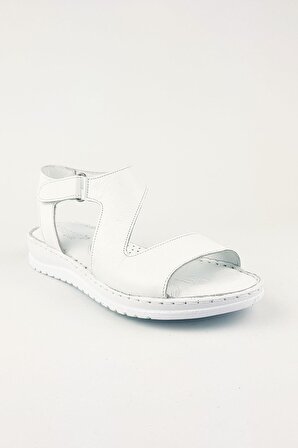 Hakiki Deri Kadın Comfort Sandalet - Beyaz B017