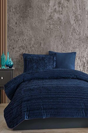 Velvet Kadife Comfort Set Modern Uyku Seti Tek Kişilik Lacivert 2 Parça