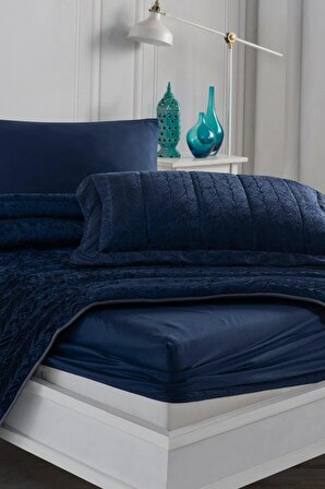 Velvet Kadife Comfort Set Modern Uyku Seti Tek Kişilik Lacivert 2 Parça