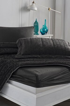 Velvet Kadife Comfort Set Modern Uyku Seti Tek Kişilik Antrasit 2 Parça