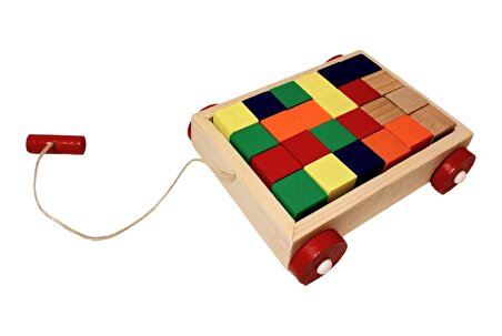 Playwood Renkli Küplerle Birlikte Eğitici Ahşap Bloklu Araba