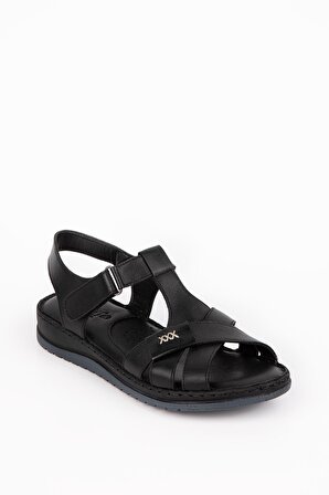 Hakiki Deri Kadın Comfort Sandalet - Siyah B223