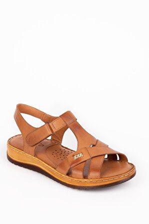 Hakiki Deri Kadın Comfort Sandalet - Taba B223
