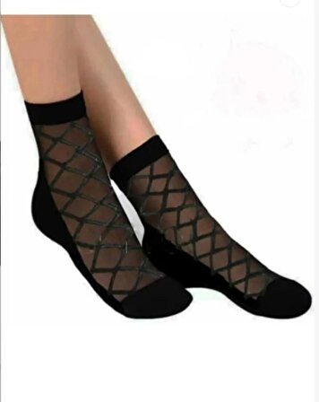  Kadın Desenli Siyah Tül Çorap 6 Çift 