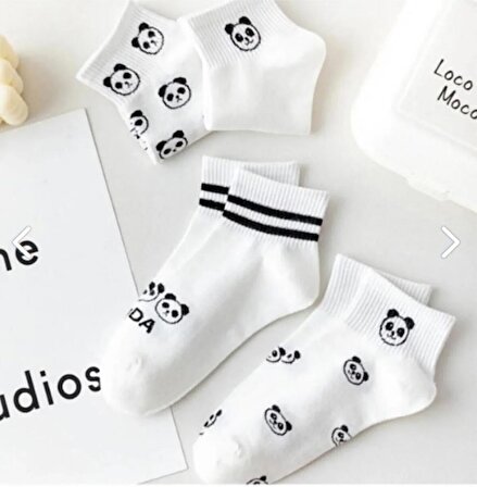 Panda Desenli Kadın Kolej Kısa Çorap 5 ÇİFT