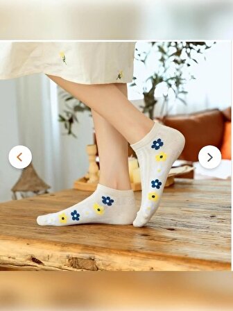 4 Çift Çiçek Desenli Renkli Kadın Patik Çorap 4 Çift