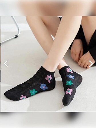 4 Çift Çiçek Desenli Renkli Kadın Patik Çorap 4 Çift
