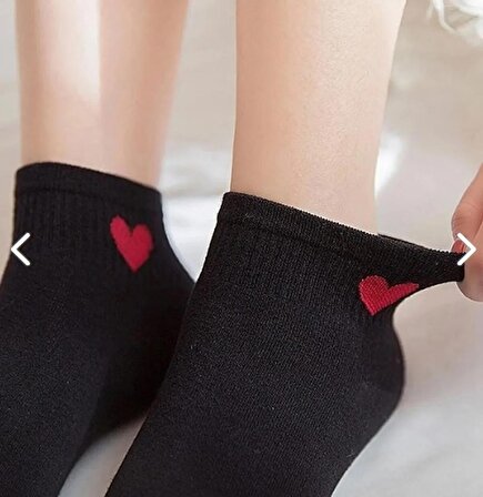  5'li Kadın Kalp Desenli Kısa Kolej Çorap 5 ÇİFT