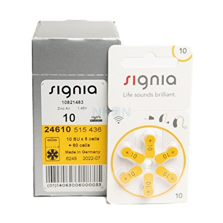 Signia 10 Numara İşitme Cihazı Pili 10 Paket 60'lı