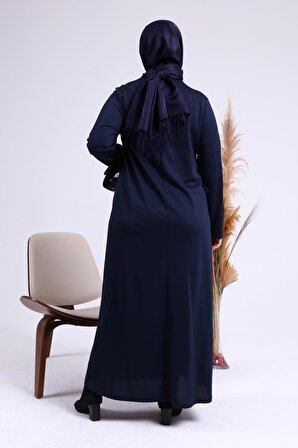 Tesettür Büyük Beden Kadın Jakar Zikzak Desen Kışlık Elbise
