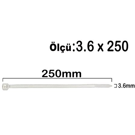 Aletçantam Kablo Bağı Plastik Kelepçe Cırt Amerikan Kelepçesi 100 Adet -3.6x250mm