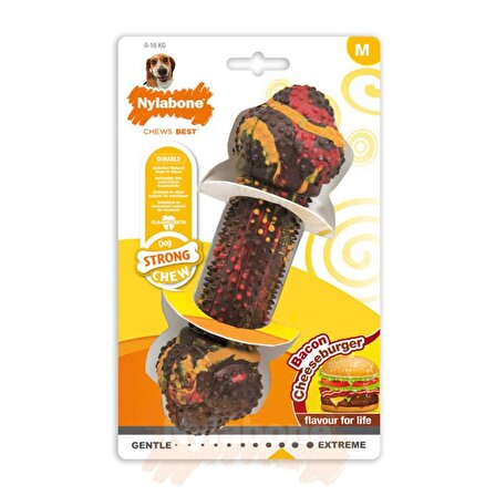 Nylabone Domuz Pastırması ve Cheeseburger Aromalı Köpek Çiğneme Kemiği M