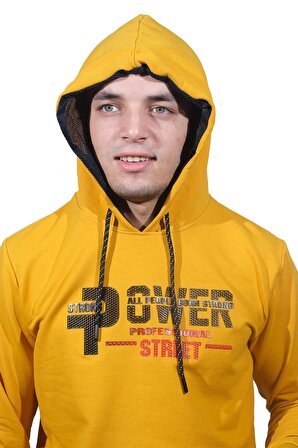 Erkek Power Sarı Kapüşonlu Sweatshirt -205