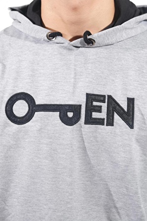 Erkek Open Kanguru Gri Kapüşonlu Sweatshirt-806