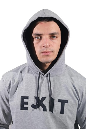 Erkek Exıt Kanguru Gri Kapüşonlu Sweatshirt-904