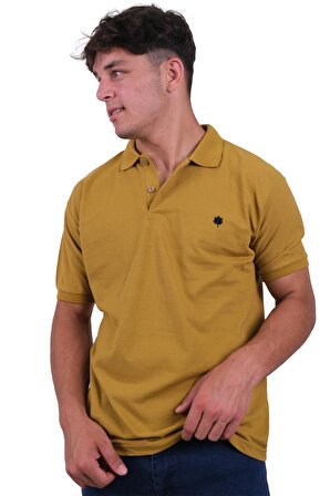 Erkek Polo Yaka Leaf Pastel Sarı Tişört