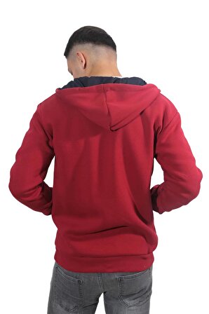 Erkek Armalı Fermuarlı Kapüşonlu Kırmızı Sweatshirt-316