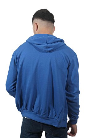 Erkek Kapüşonlu Fermuarlı Kampanya Mavi Sweatshirt