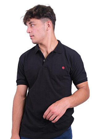 Erkek Polo Yaka Leaf Siyah Tişört