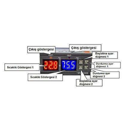 STC-3008 220V 10A Çift Ekranlı Çift Problu Termostat Kuluçka Makinalarına Uygun