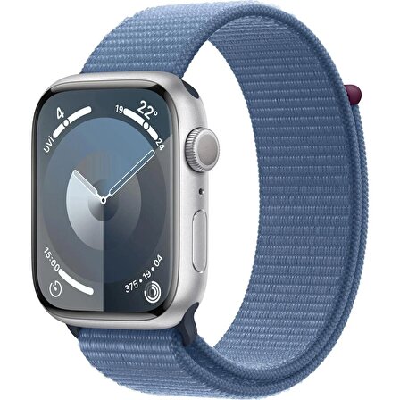 Apple Watch Series 9 GPS 45mm Gümüş Rengi Alüminyum Kasa ve Buz Mavisi Spor Loop Kordon Akıllı Saat - MR9F3TU/A