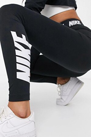 Nike Leggings High Rise Yüksek Belli Pamuk Polyester İnce Siyah Tayt CT 