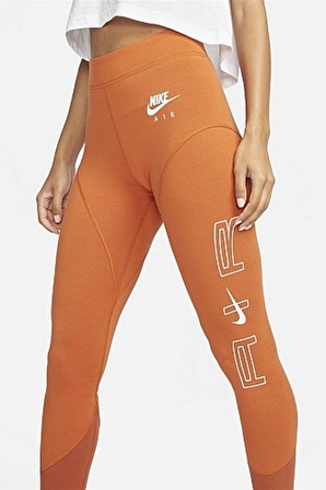 Nike Air High Rise Leggings Tight Fit Yüksek Belli Pamuk Polyester Tayt Turuncu