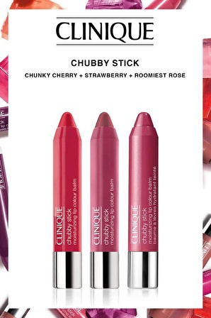 Clinique Chubby Stick Nemlendirici Renklendirici Parlatıcı Chunky Cherry-Strawberry-Roomiest Rose