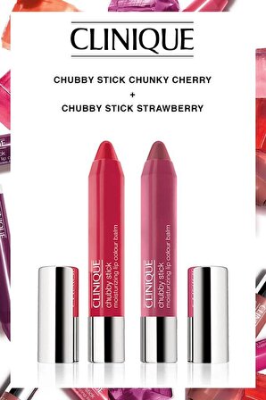 Clinique Chubby Stick Nemlendirici Renklendirici Dudak Bakım Seti Chunky Cherry-Super Strawberry