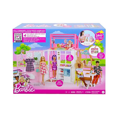 Barbie House with Doll Barbie Bebek Portatif Ev Oyun Seti