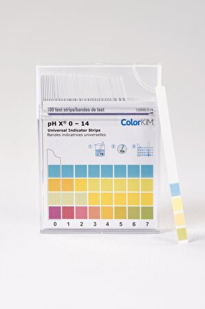 Yerli, pH Test Kağıtları / Test Kağıdı / pH Metre / pH 0-14 ölçer, Kutu içerisinde 100 Adet ölçüm çubuğu Colorkim