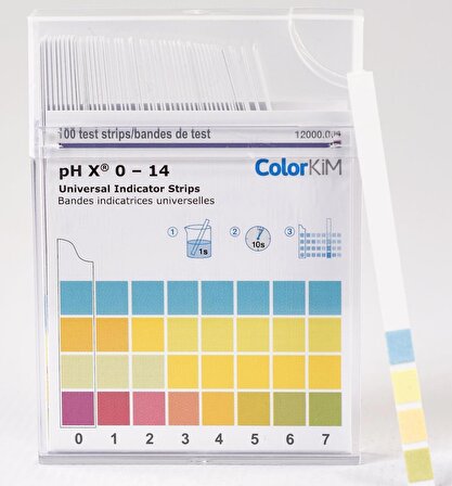 Yerli, pH Test Kağıtları / Test Kağıdı / pH Metre / pH 0-14 ölçer, Kutu içerisinde 100 Adet ölçüm çubuğu Colorkim