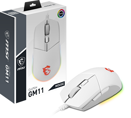  Msi GG Clutch GM11 White Gaming Mouse 5.000 Dpi Optik RGB Led Oyuncu Faresi Beyaz