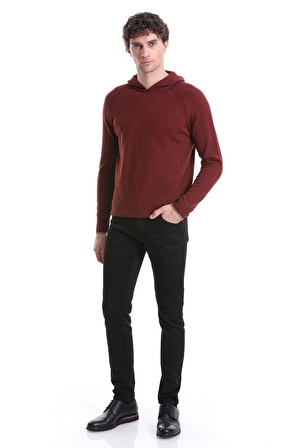 Kiremit Regular Fit Jakarlı Kapüşonlu Triko Kazak | M