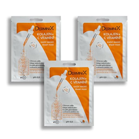 Derminix  3'lü Kolajen-C Vitamin Kağıt Maske Seti