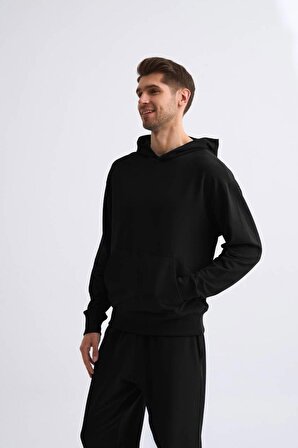 The Recolor Organik Kapüşonlu Uzun Kollu Erkek Sweatshirt - Siyah